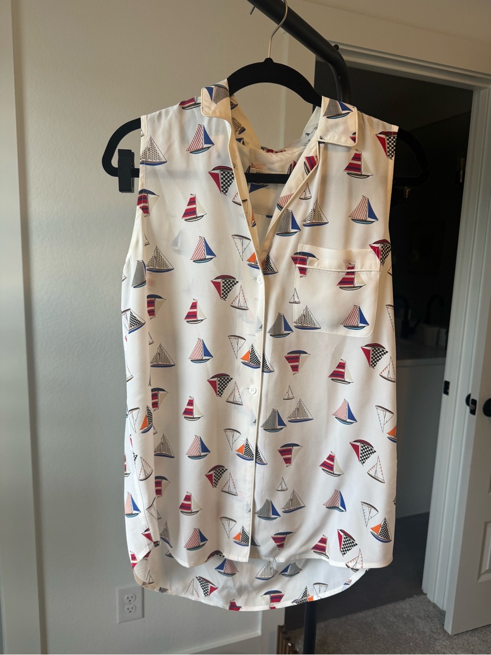 Equipment Femme Sailboat Print Blouse - White with Red & Blue